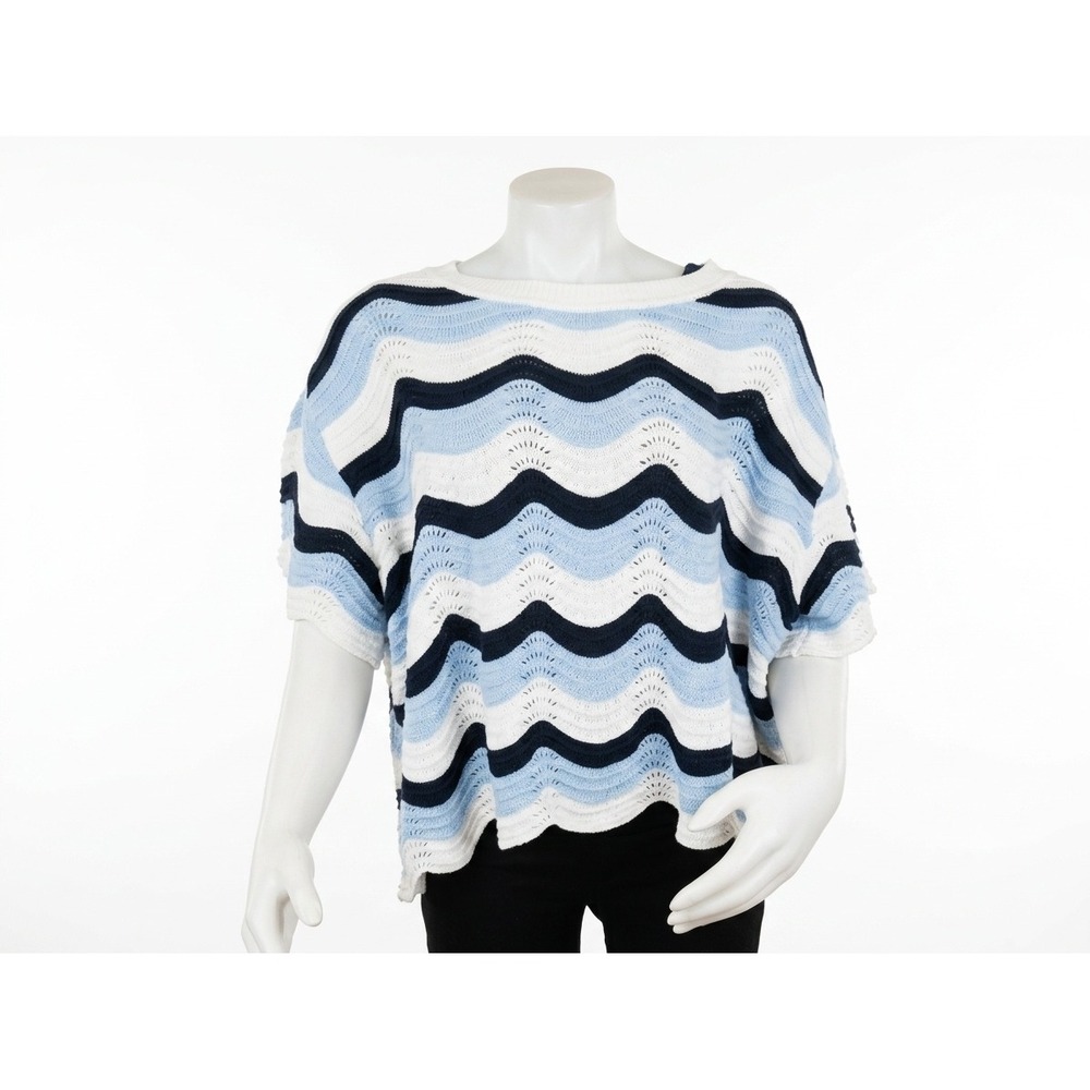 NWT Edited x HunterMcGrady Blue Wave Crochet Short Sleeve Sweater Size 1X